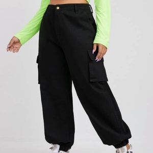 Plus High Rise Denim Cargo Jeans Black Shein Plus Size